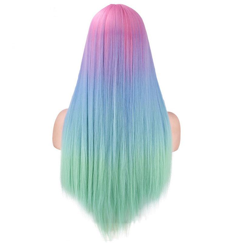Mid-Section Dyed Wig, Gradient Long Straight Hair Synthetic Wig - JWHL FASHION