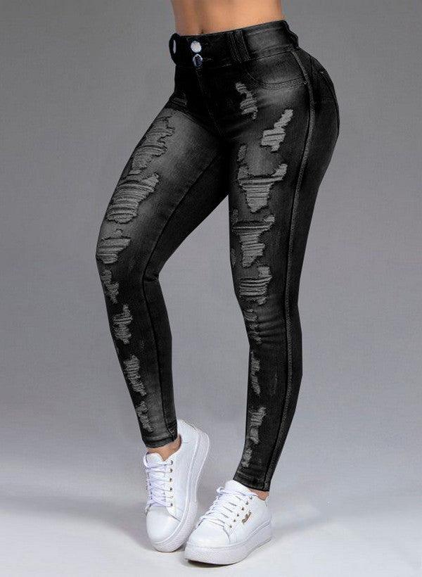 Hot Sale Ladies Jeans Ripped Holes Thin Stretch Jeans - JWHL FASHION