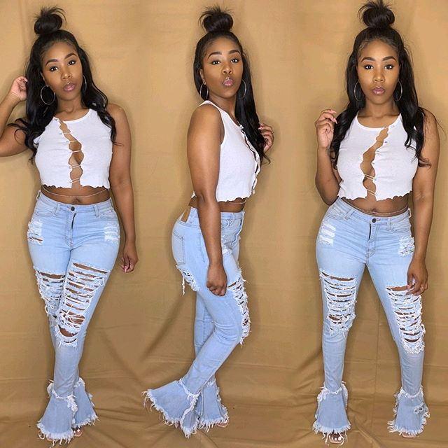 Classic jeans with fringed holes - JWHL FASHION