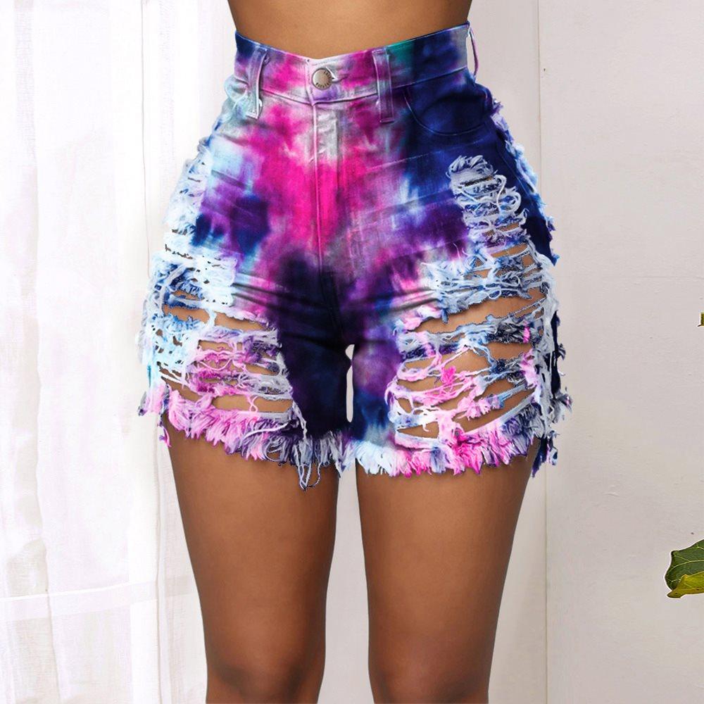 Tie-dye printed denim shorts - JWHL FASHION