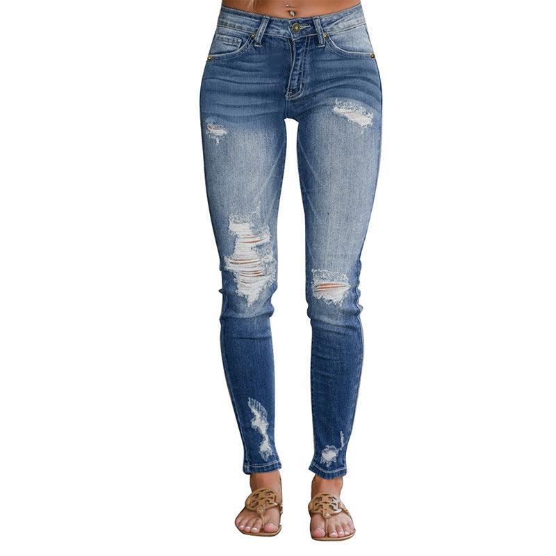 New Gradient Ripped High-Waist Women's Cropped Jeans - JWHL FASHION