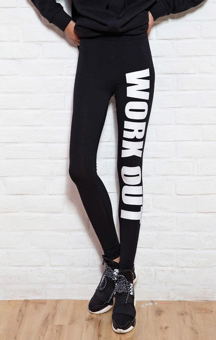 Letter printed cotton leggings mid-rise cropped pants yoga pants - JWHL FASHION