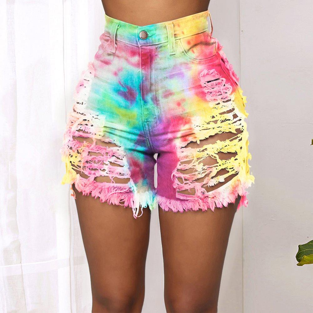 Tie-dye printed denim shorts - JWHL FASHION