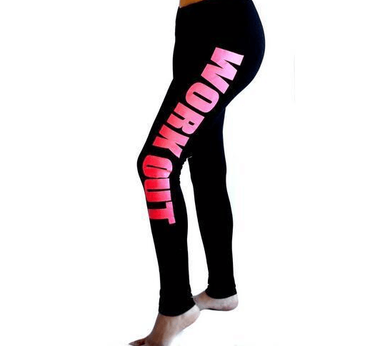 Letter printed cotton leggings mid-rise cropped pants yoga pants - JWHL FASHION