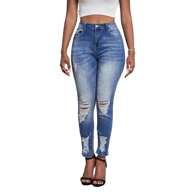 New Gradient Ripped High-Waist Women's Cropped Jeans - JWHL FASHION