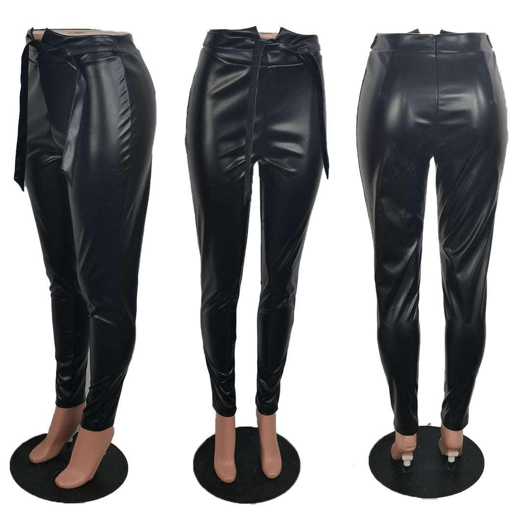 Autumn And Winter Casual Solid Color Leather Pants