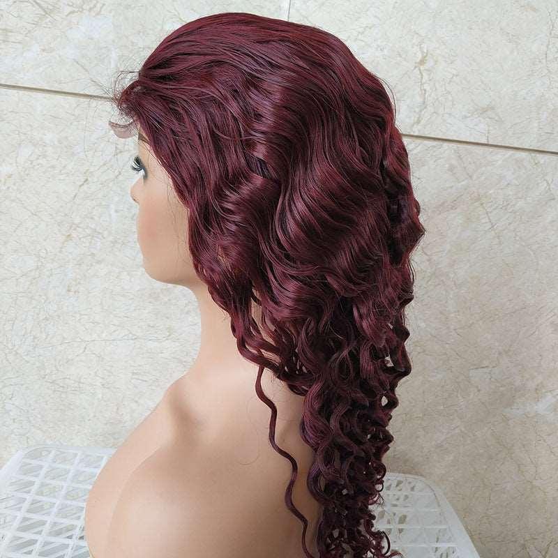 Burgundy Lace Headgear 4x4 Loose Wave Brazilian Human Hair Wig