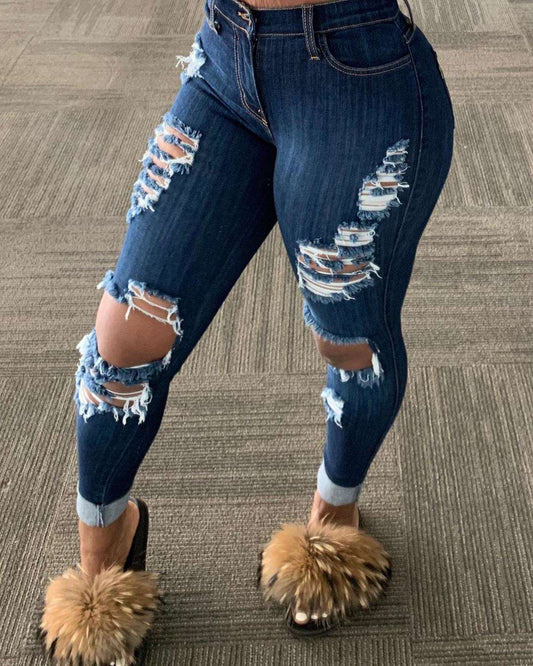 Explosion style ripped denim jeans - JWHL FASHION