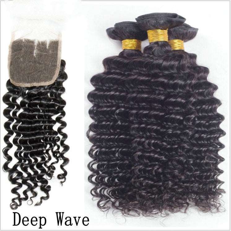 Brazilian 50g Body Wave, 50g Deep Wave, 50g Kinky Curly, 50g Straight Hair Bundles & Lace Closure (8-30inch, 3pcs of equal length)