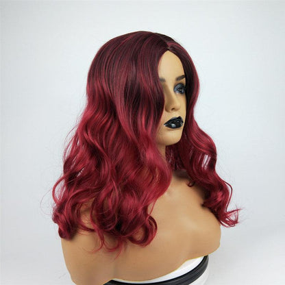 Burgundy Long Curly Hair Big Wavy Gradient Color Synthetic Wig - JWHL FASHION