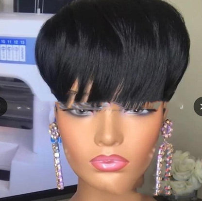 Short Hair Fluffy Black Synthetic Wig - JWHL FASHION