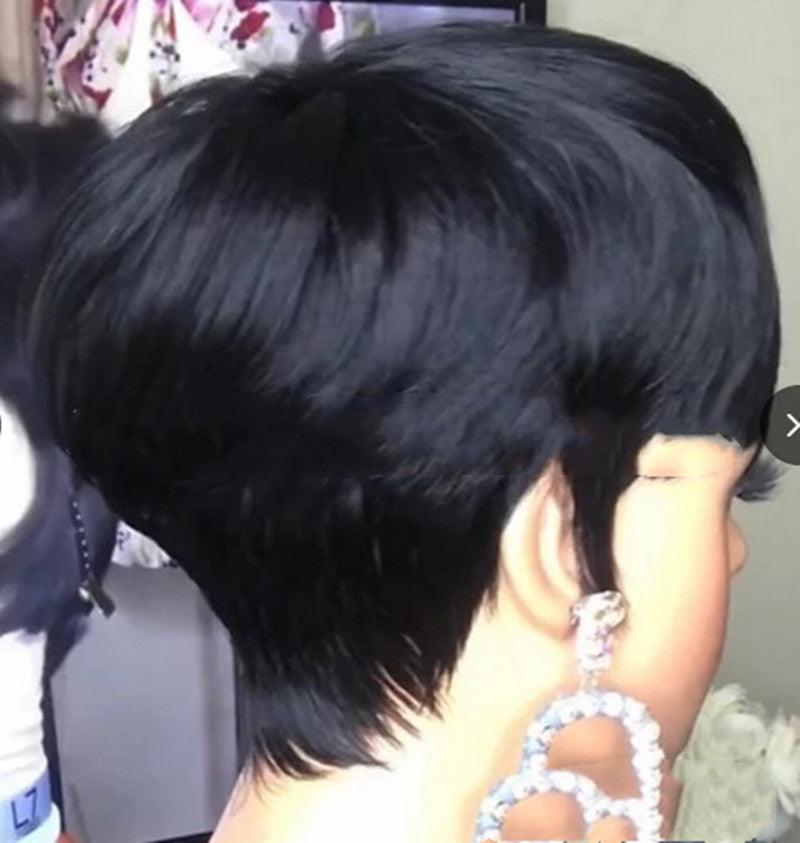 Short Hair Fluffy Black Synthetic Wig - JWHL FASHION