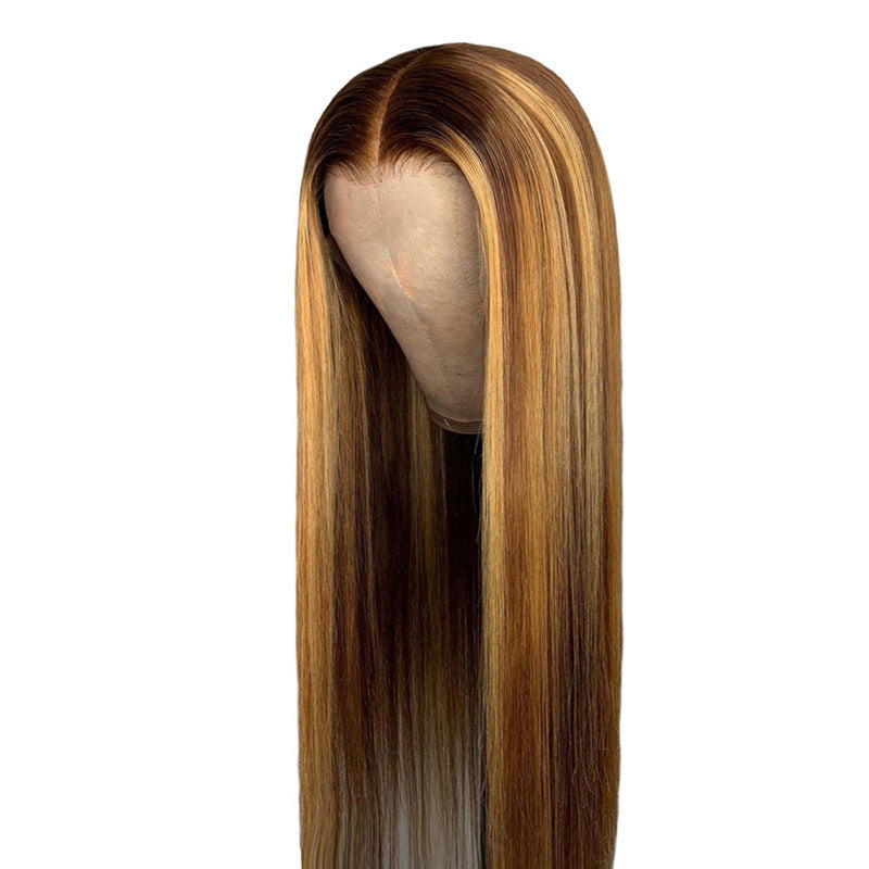 Gradient Piano Color Highlighting Brown Inter-color Long Straight Hair Synthetic Wig - JWHL FASHION