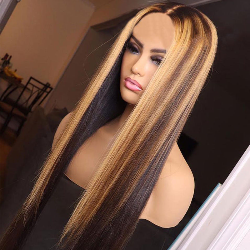 Gradient Piano Color Highlighting Brown Inter-color Long Straight Hair Synthetic Wig - JWHL FASHION