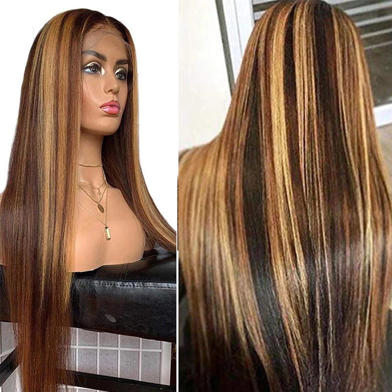 Gradient Piano Color Highlighting Brown Inter-color Long Straight Hair Synthetic Wig - JWHL FASHION