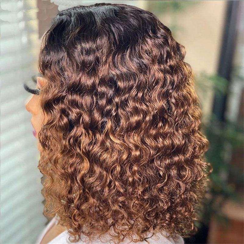 Black-Brown Gradient Partial Small Curly Hair Synthetic Wig