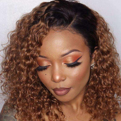 Black-Brown Gradient Partial Small Curly Hair Synthetic Wig