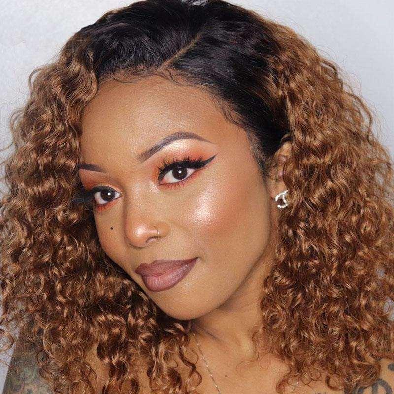 Black-Brown Gradient Partial Small Curly Hair Synthetic Wig