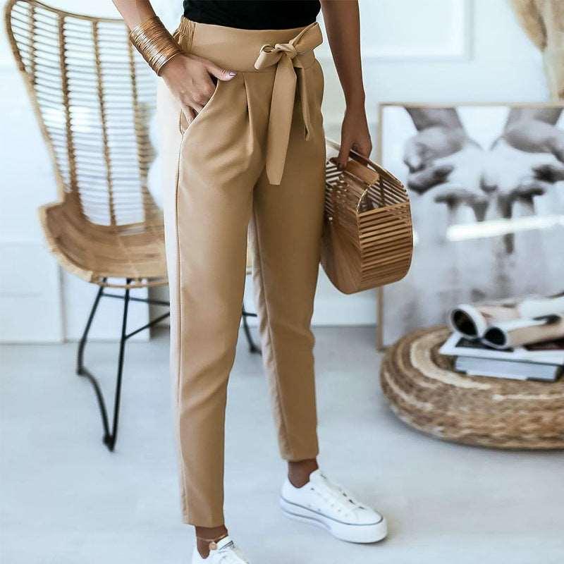 Casual, High-Waisted, Strappy Nine-Point Trousers