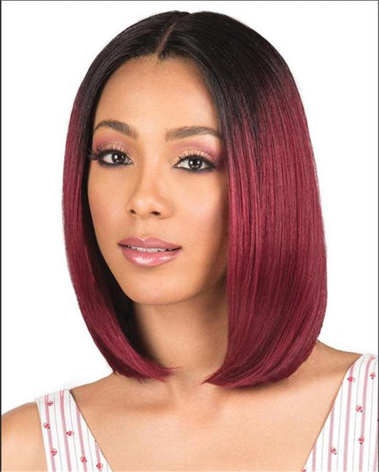 Short Straight Hair, Black Gradient Burgundy Synthetic Wig - JWHL FASHION