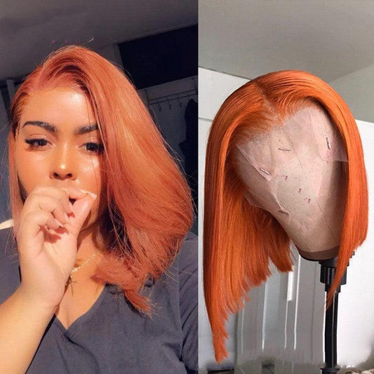 Short Bob Gradient Orange Front Lace Human Hair Wig - JWHL FASHION