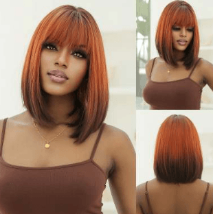 Gradient Brownish Red Bangs Short Straight Hair Synthetic Wig - JWHL FASHION