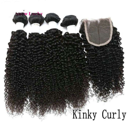 Brazilian 50g Body Wave, 50g Deep Wave, 50g Kinky Curly, 50g Straight Hair Bundles & Lace Closure (8-30inch, 3pcs of equal length)