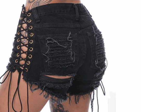 Graveyard Ripped Lace Up Shorts - JWHL FASHION