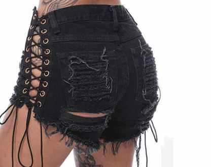 Graveyard Ripped Lace Up Shorts - JWHL FASHION