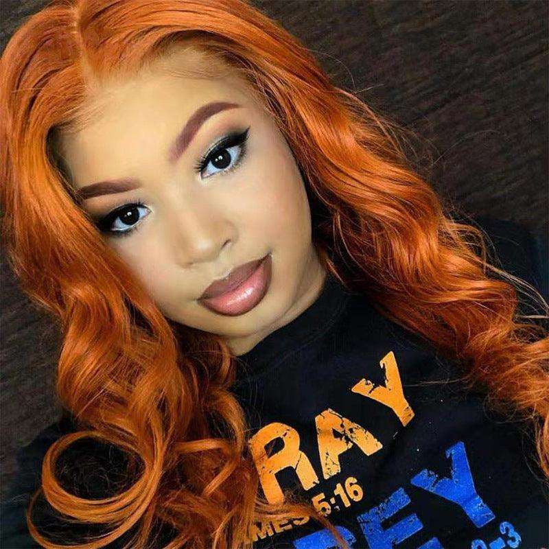 Dark Orange Smooth Human Hair Wig Set - JWHL FASHION