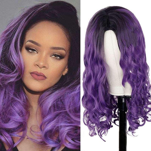 Black And Purple Two-color Gradient Big Wave Long Curly Chemical Fiber Wig