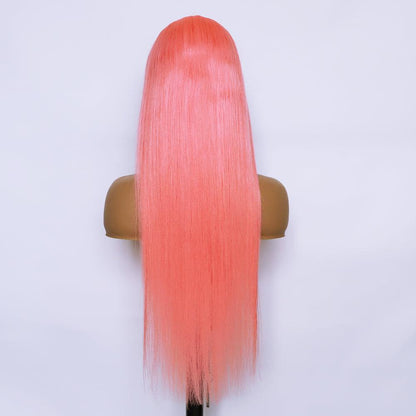 Human Hair 13x4 Front Lace Light Pink Straight Stripe Wig - JWHL FASHION