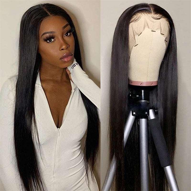 Black Long Straight Center Point Chemical Fiber Wig