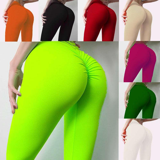 Elastic High Waist Hip Yoga Pants with Rubber Band