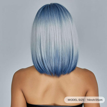 12. Gradient Blue Short Straight Hair Synthetic Wig