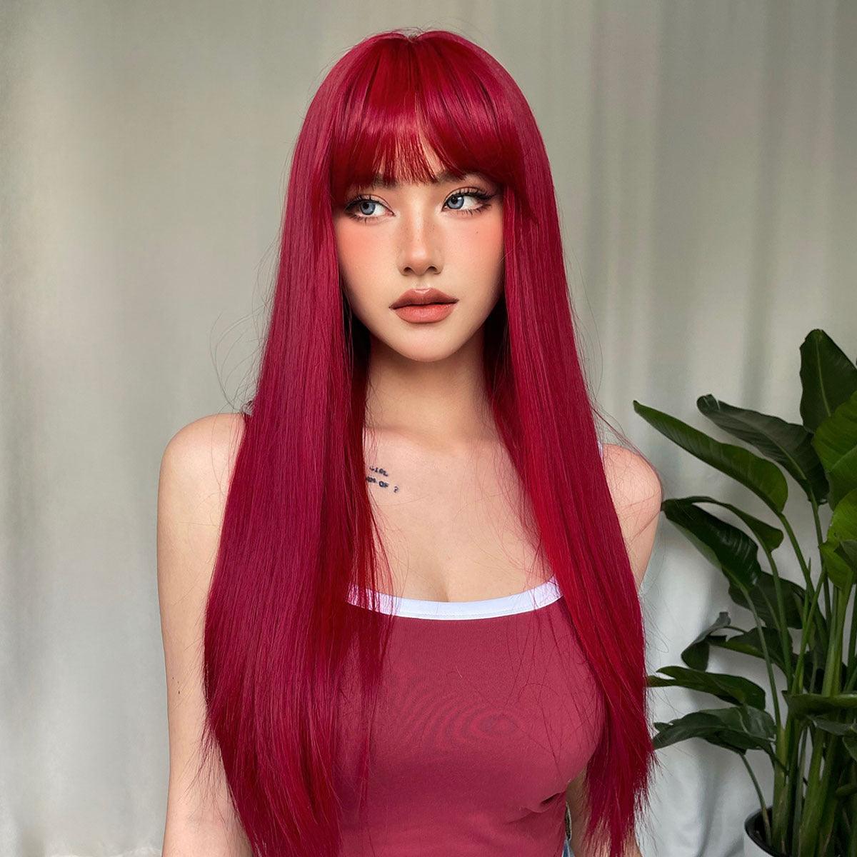 11. Red Long Straight Hair Synthetic Wig - JWHL FASHION