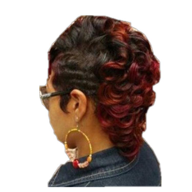 Short Synthetic Wig Black Red Wine Highlights - JWHL FASHION