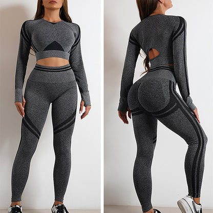 Seamless Long Sleeve & Yoga Pants Leggings,  Butt Lifting Slim Workout Sportswear Clothing