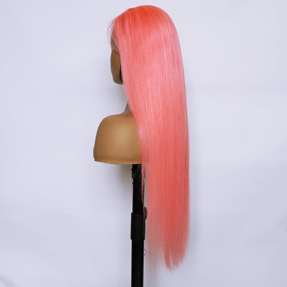 Human Hair 13x4 Front Lace Light Pink Straight Stripe Wig - JWHL FASHION