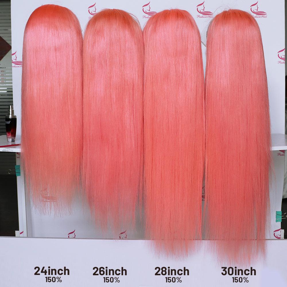 Human Hair 13x4 Front Lace Light Pink Straight Stripe Wig - JWHL FASHION