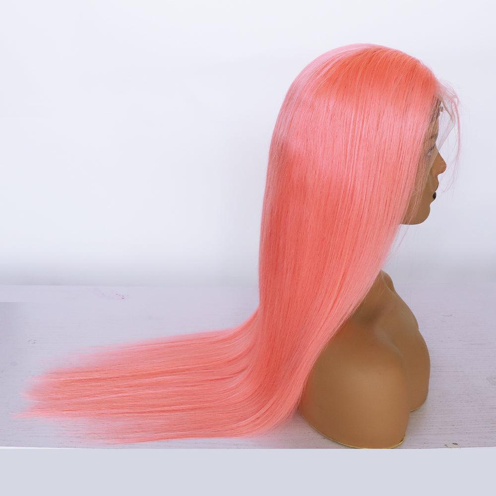 Human Hair 13x4 Front Lace Light Pink Straight Stripe Wig - JWHL FASHION