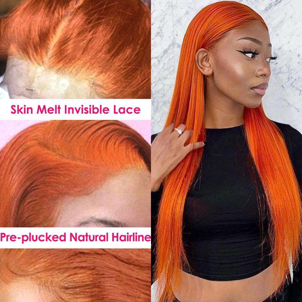 Front Lace Orange Human Hair Wig - JWHL FASHION