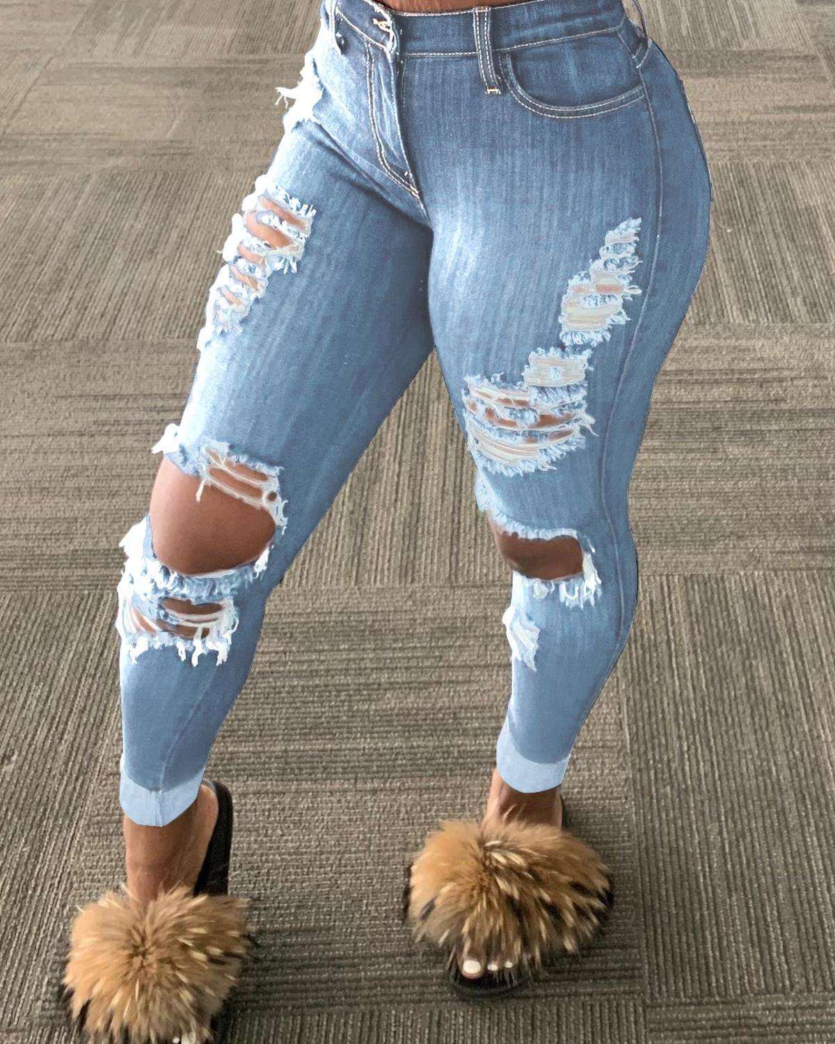 Explosion style ripped denim jeans - JWHL FASHION