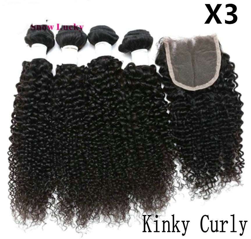 Brazilian 50g Body Wave, 50g Deep Wave, 50g Kinky Curly, 50g Straight Hair Bundles & Lace Closure (8-30inch, 3pcs of equal length)