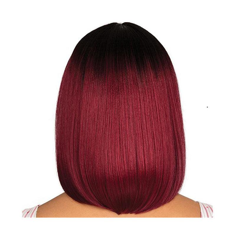 Mid-point black gradient red wine bob high-temperature silk wig - JWHL FASHION