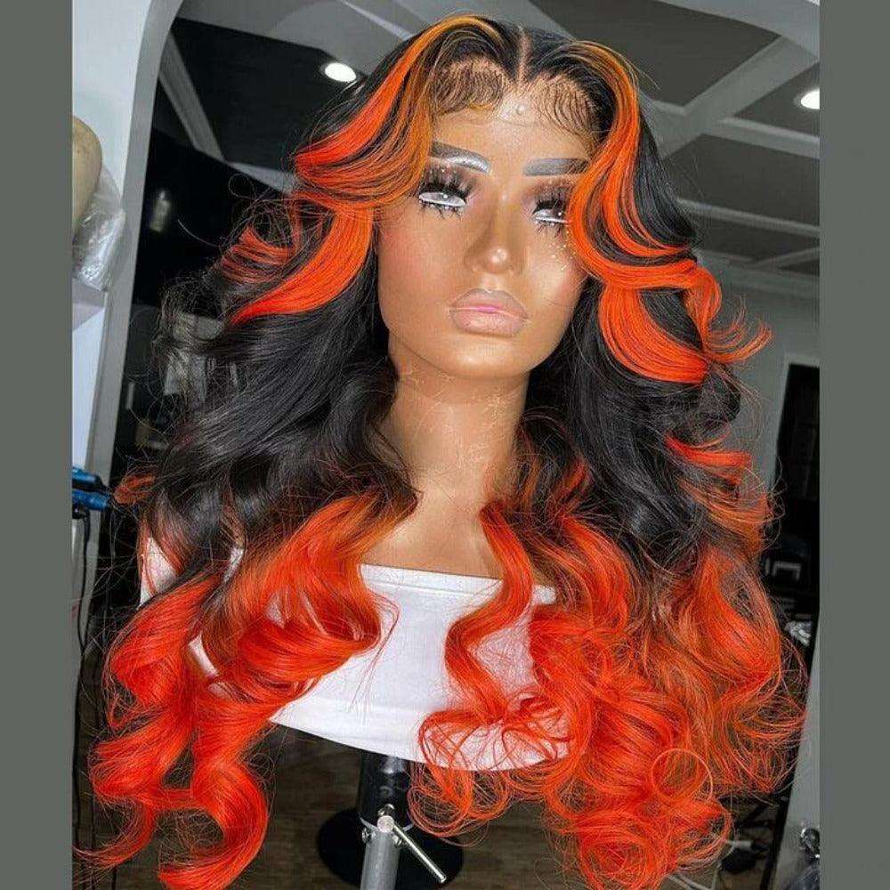 14. Gradient Orange/Yellow/Blue and Green human hair Wig - JWHL FASHION
