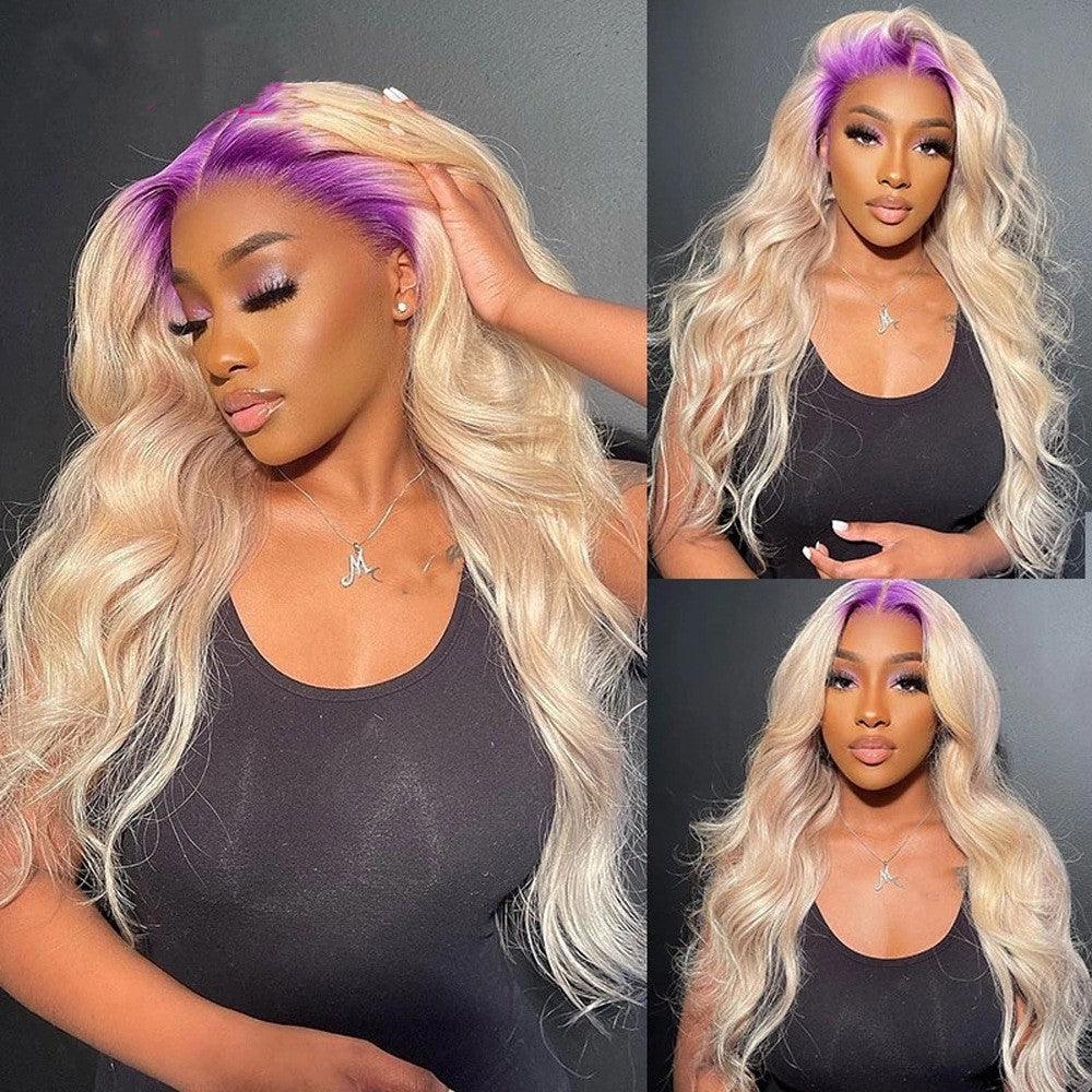 Simple Root Dyed Purple Human Hair Wig - JWHL FASHION