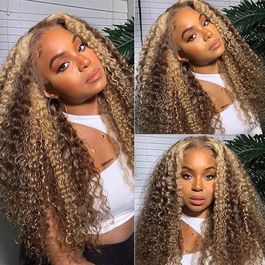 Piano Inter-color Highlight Curly human hair Lace Wig - JWHL FASHION