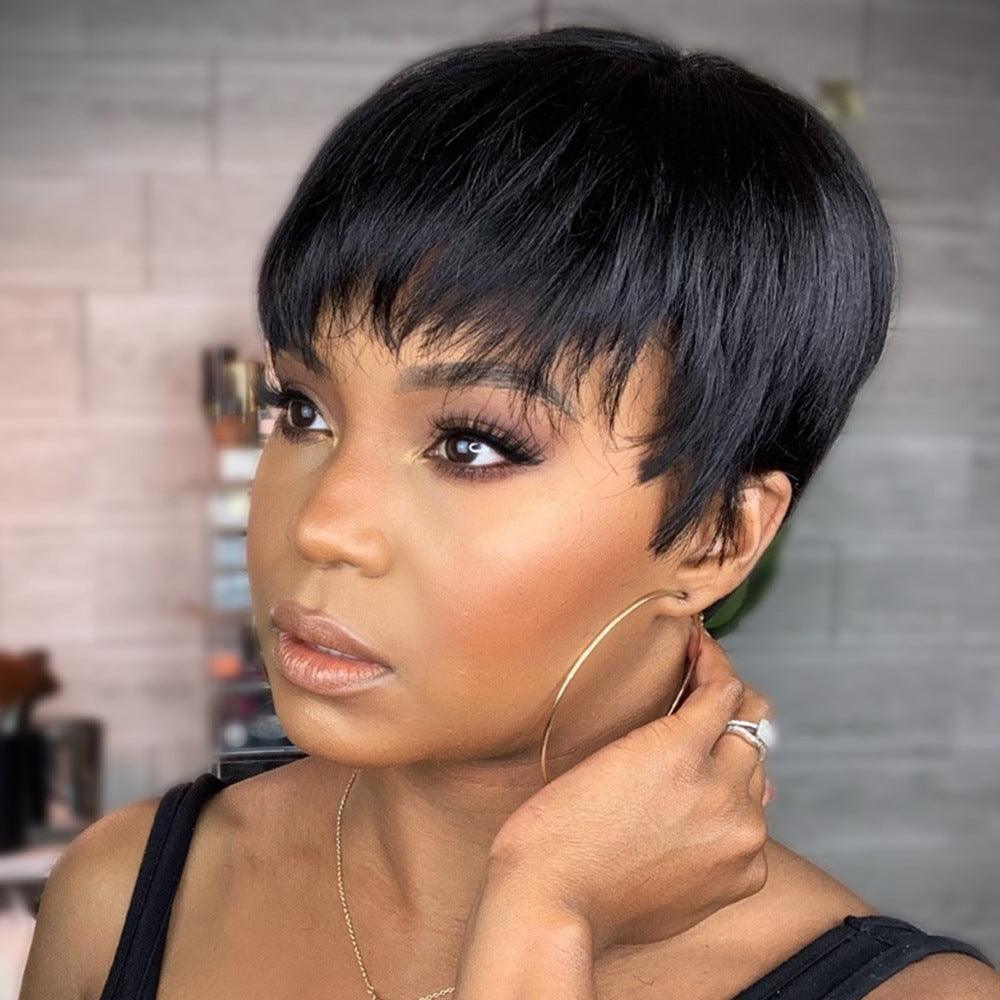 Short Pixie Cut 100% Human Hair Wig With Bang - JWHL FASHION