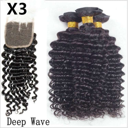 Brazilian 50g Body Wave, 50g Deep Wave, 50g Kinky Curly, 50g Straight Hair Bundles & Lace Closure (8-30inch, 3pcs of equal length)